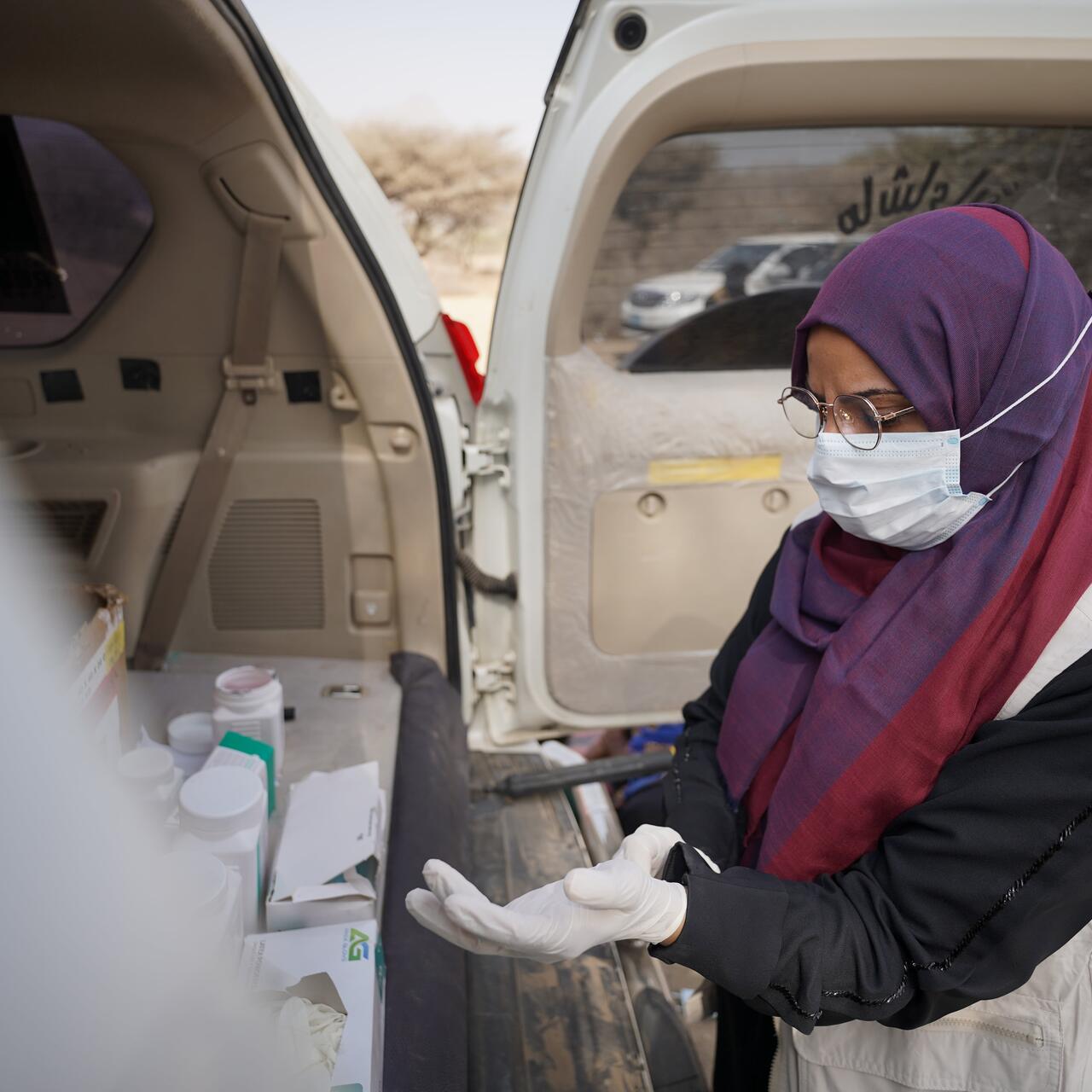 Dr. Waood Afara during her visit and inspection of the mobile clinic vehicle work progress. She makes sure that everyone gets the proper diagnosis and receives the free medicines provided by IRC.